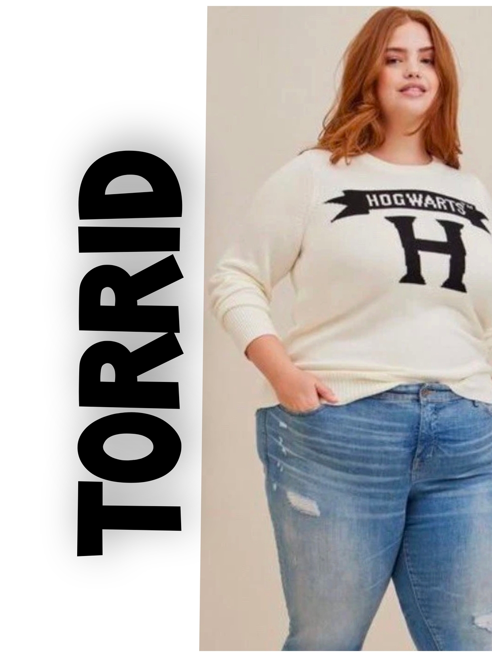 torrid Cream Hogwarts H Logo Harty Potter Crewneck Sweater Size 2